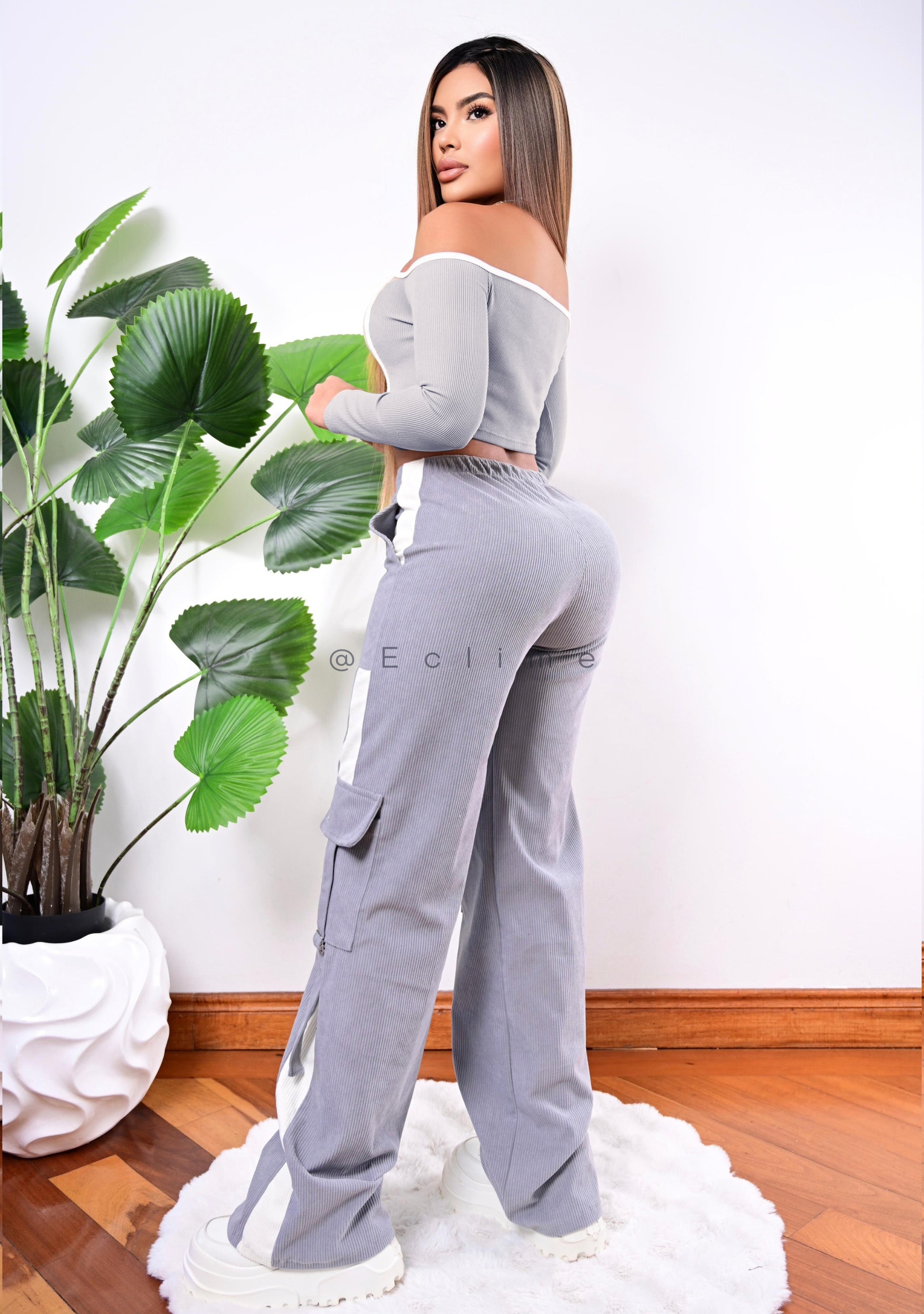 Pantalón Bicolor - Gris Perla
