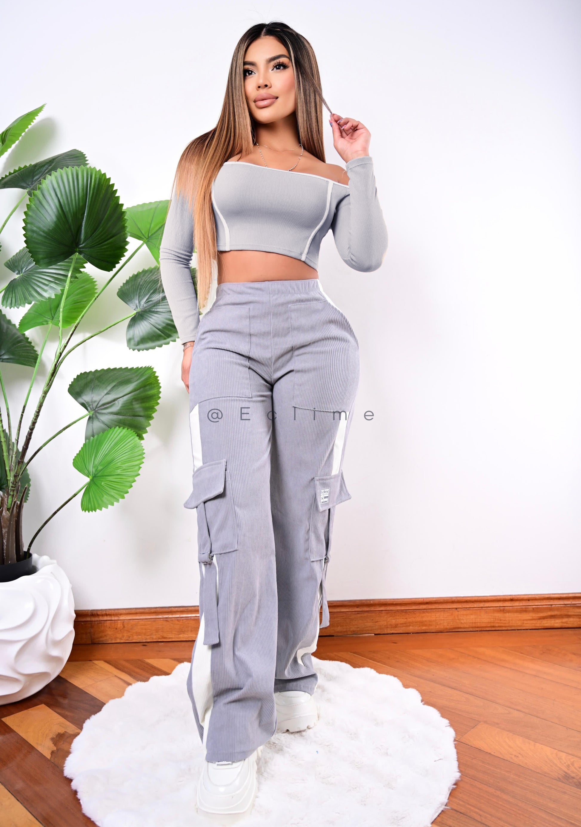 Pantalón Bicolor - Gris Perla